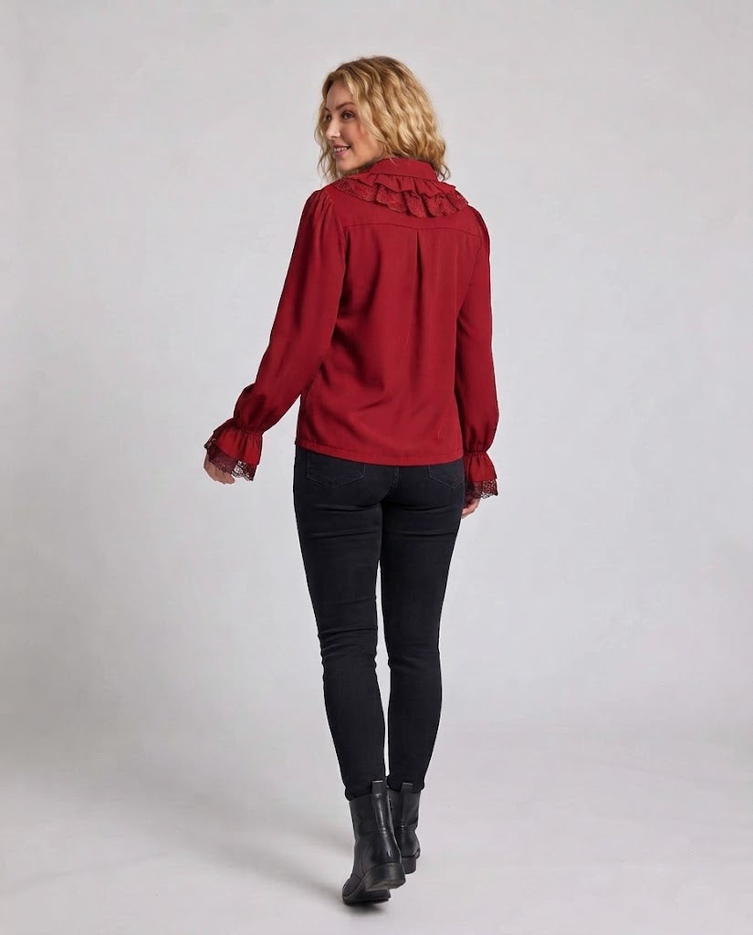 Damen Rüschbluse mit eleganten Spitzenakzenten Echo Archiv