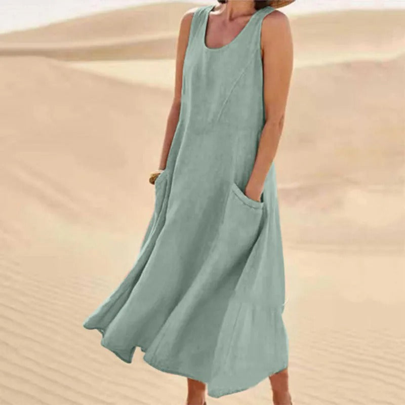 Echoarchiv - Leinen-Baumwoll-Ärmelloses Kleid für Frauen