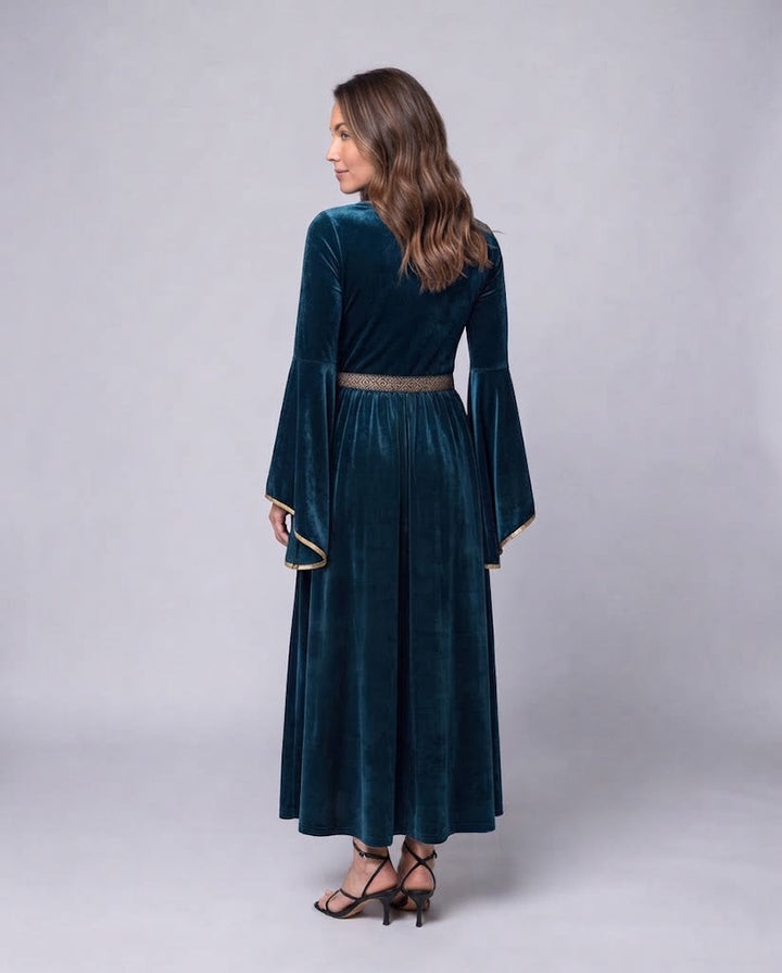 Damen Elegantes Maxikleid mit weit ausgestellten Ärmeln und dekorativem Taillengürtel Echo Archiv