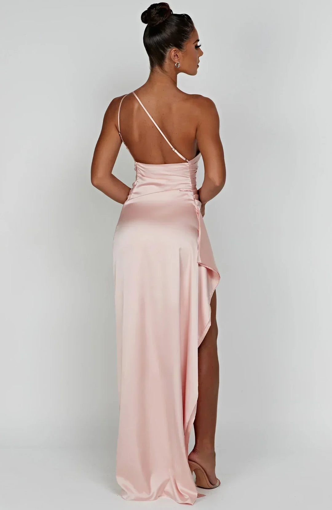 Falten Satin Schlitzkleid