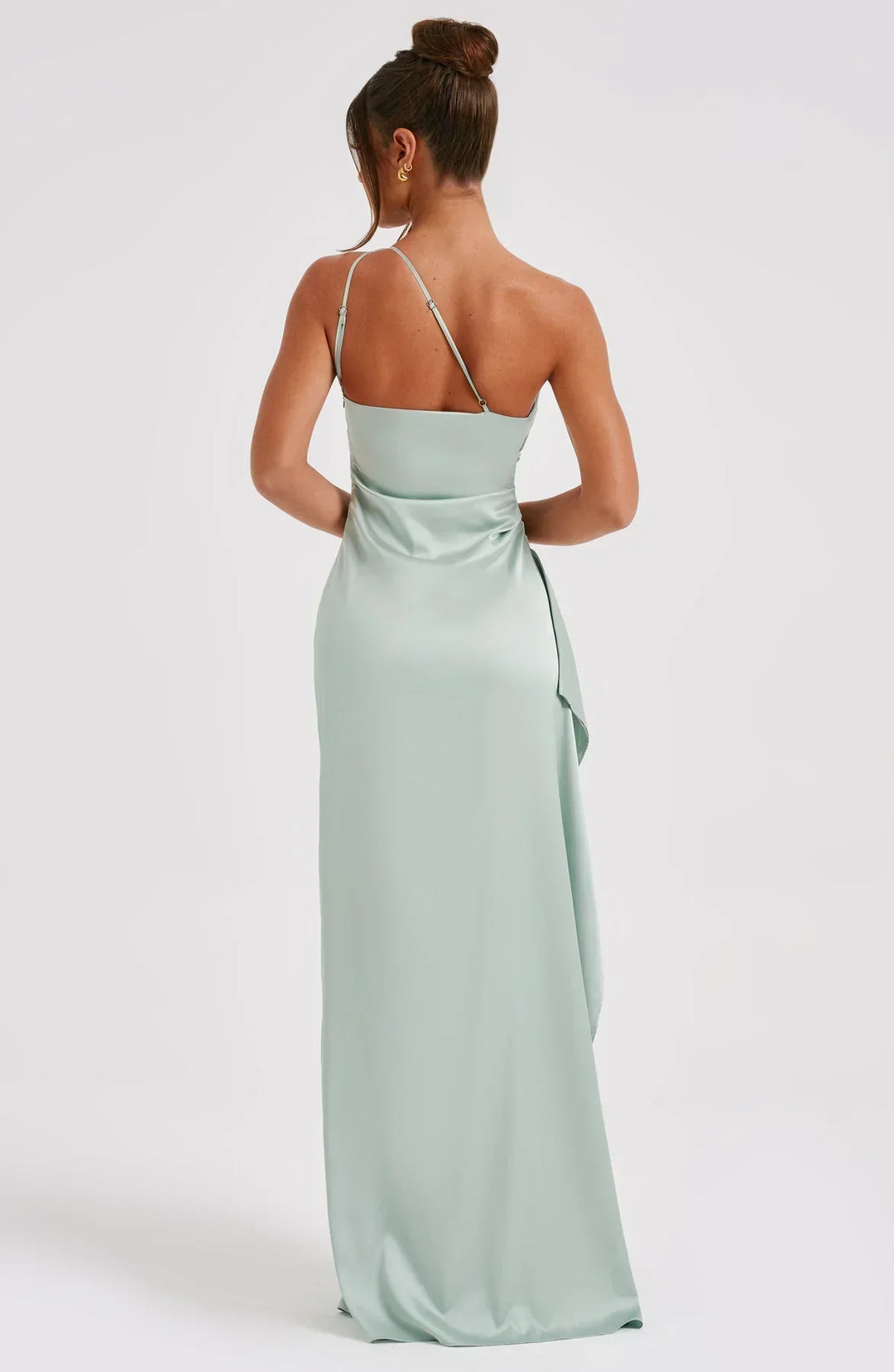 Falten Satin Schlitzkleid