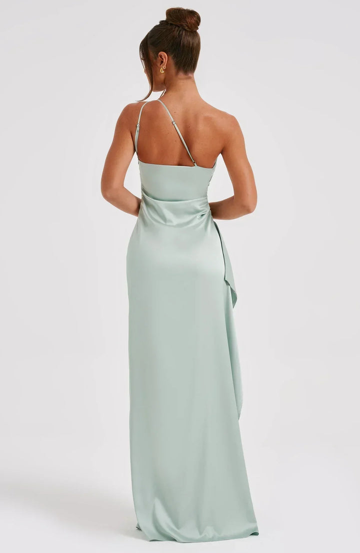 Falten Satin Schlitzkleid