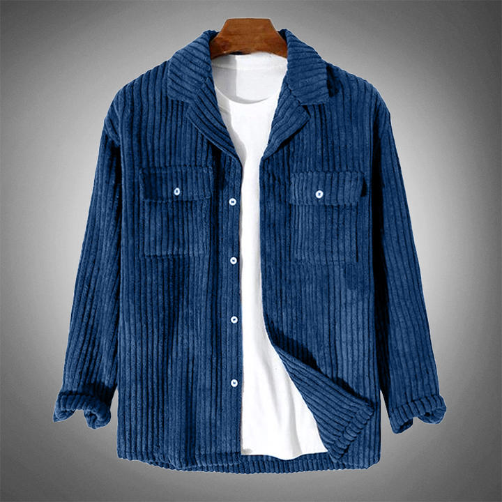 Echoarchiv - Stilvolles Dunkelblaues Lässiges Corduroy Herbst Overshirt für Männer