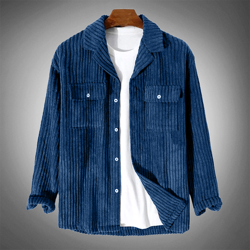 Echoarchiv - Stilvolles Dunkelblaues Lässiges Corduroy Herbst Overshirt für Männer