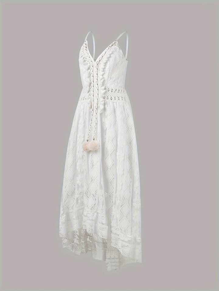 Echoarchiv – boho-maxi-sommerkleid mit spaghettiträgern und v-ausschnitt