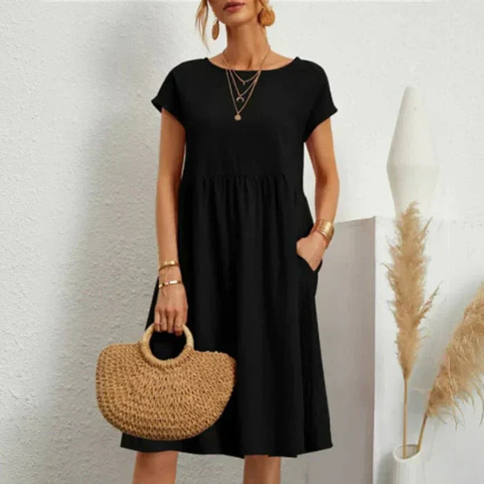 Echoarchiv – baumwollkleid für damen mit rundem ausschnitt