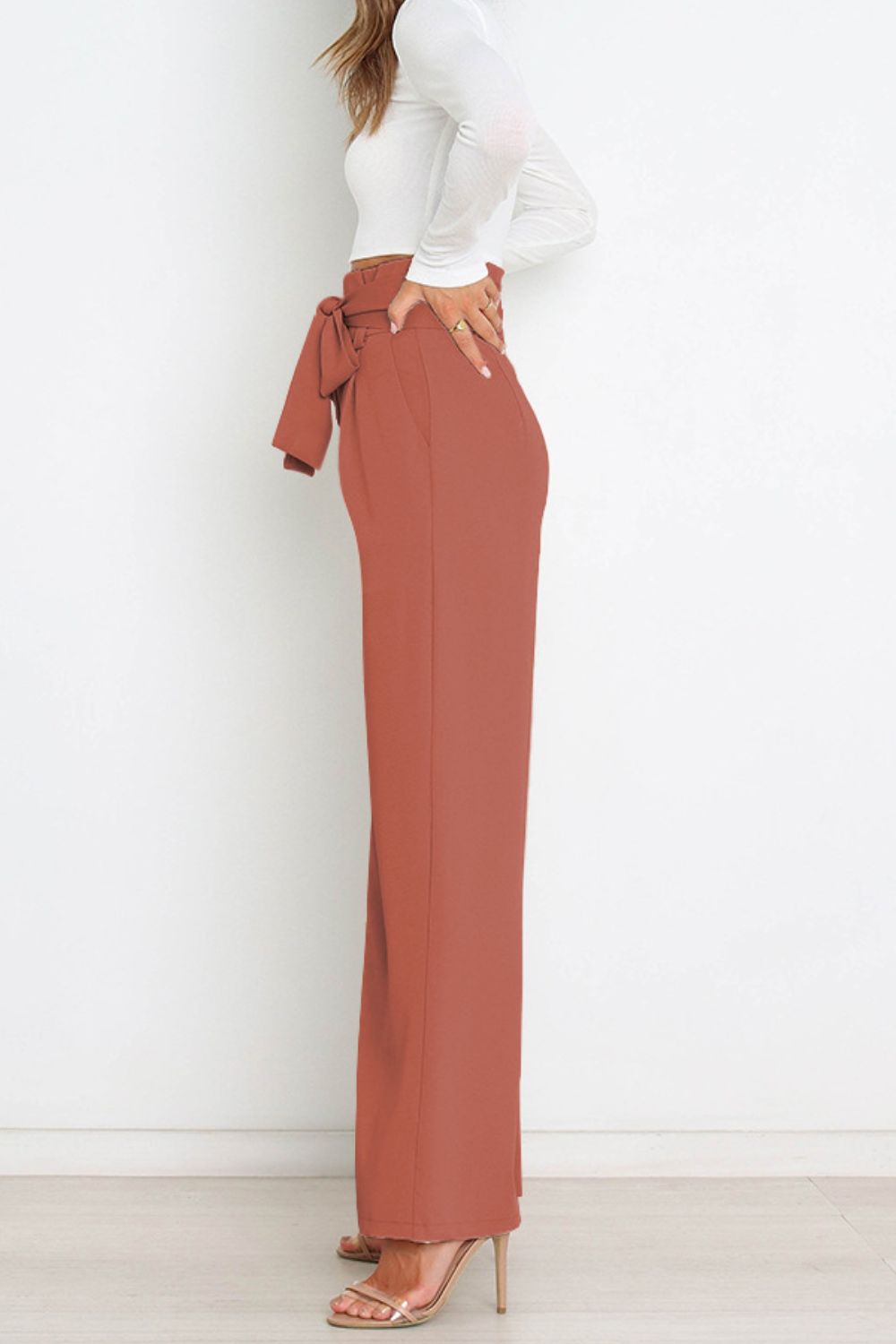 Hohe Taille Paperbag Hose mit Schleifendetail – Avélisse