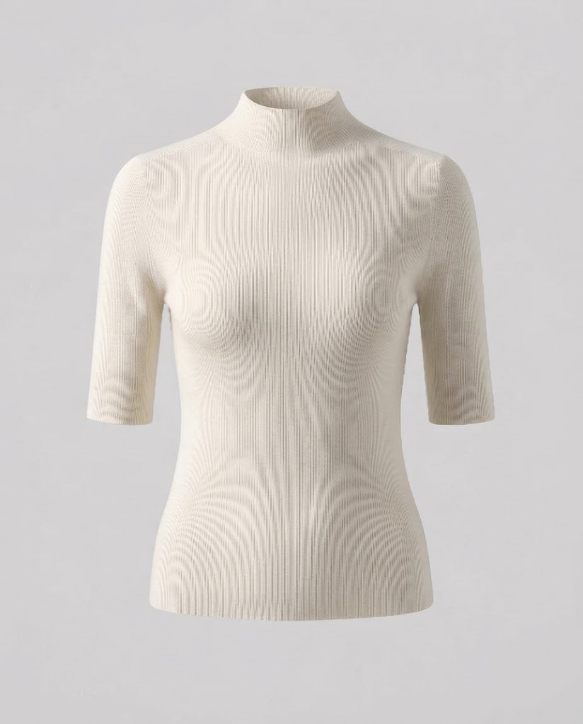 Damen Halbarm Feinstrickpullover mit kurzem Stehkragen und figurbetonter Passform Echoarchiv