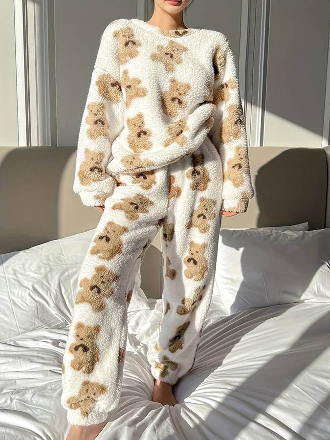 Echoarchiv - Bequemes weißes Bärenmotiv LoungewEchoarchivr-Set für Damen