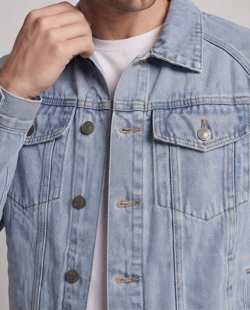 Herren Oversized-Denimjacke mit Raglanärmeln, aufgesetzten Brusttaschen und Vintage-Waschung Echo Archiv