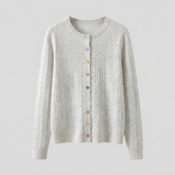 Damen Feinstrick-Cardigan mit Zopfmuster und bunten Knöpfen Echoarchiv
