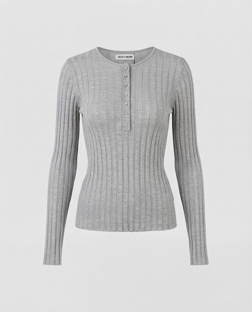 Damen Enganliegendes geripptes Henley-Longsleeve aus Feinstrick Echo Archiv