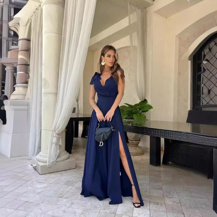 Echoarchiv | Abendkleid Langer Plissierter Einfarbiger