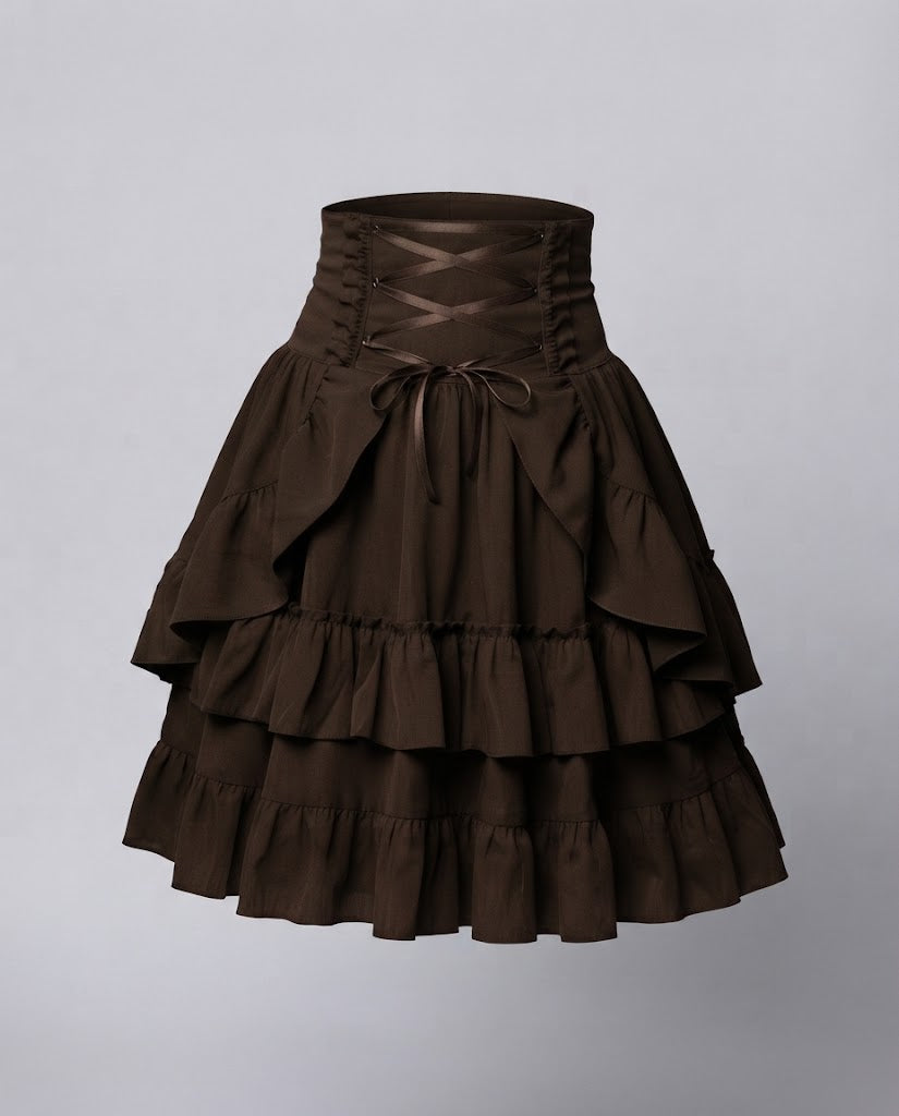 Frauen süßes Rüschendress mit Schürzen-Design und Schnürdetails Echo Archiv