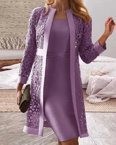 Echoarchiv | Damen Spitze Strickjacke Kleid Zweiteiliges Set