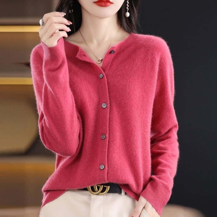 Echoarchiv | Merino Wollstrickjacke mit Rundhalsausschnitt und Langen Ärmeln