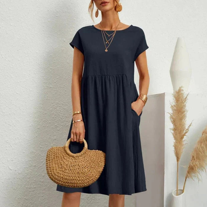 Echoarchiv – baumwollkleid für damen mit rundem ausschnitt
