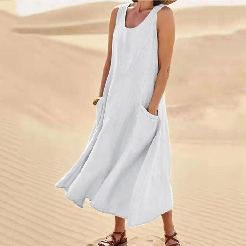 Echoarchiv - Leinen-Baumwoll-Ärmelloses Kleid für Frauen