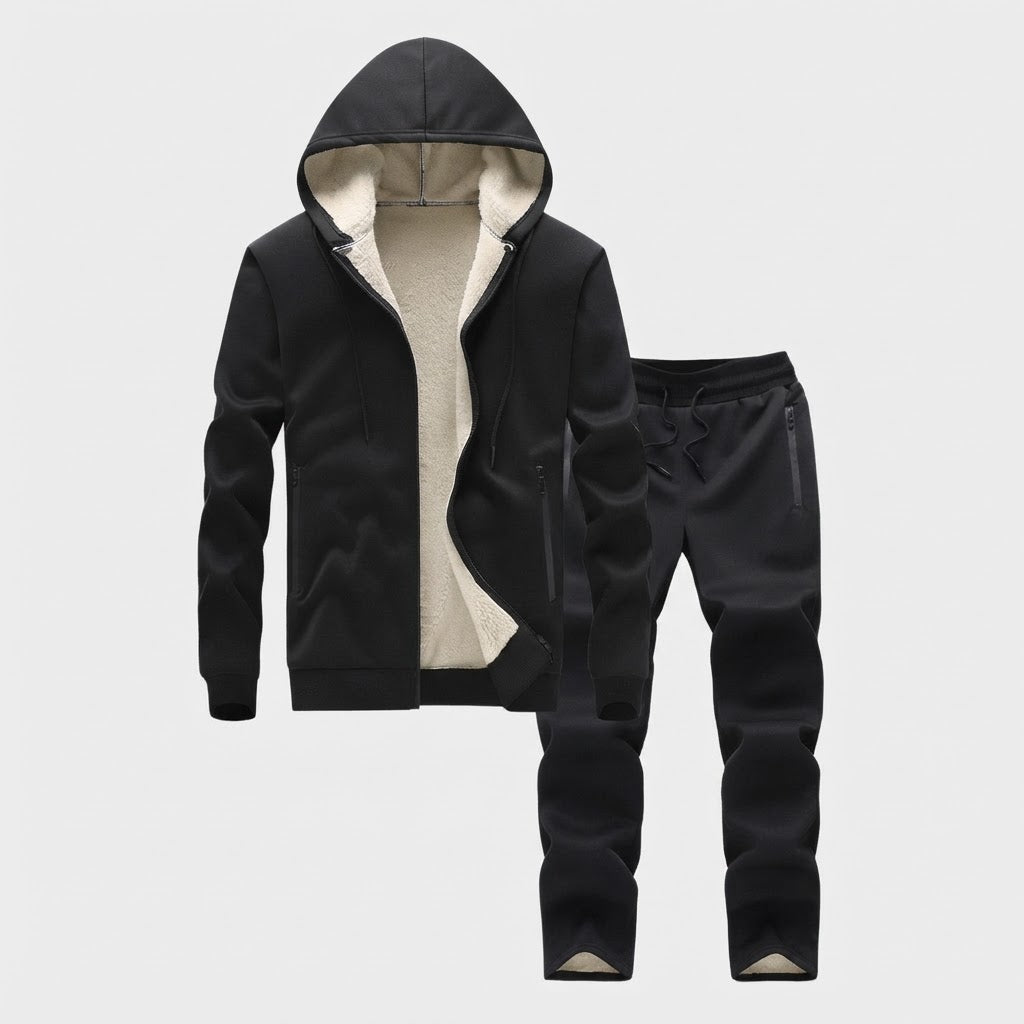 Herren Fleecegefüttertes Jogginganzug-Set mit Teddyfutter und Kapuzenjacke Echoarchiv