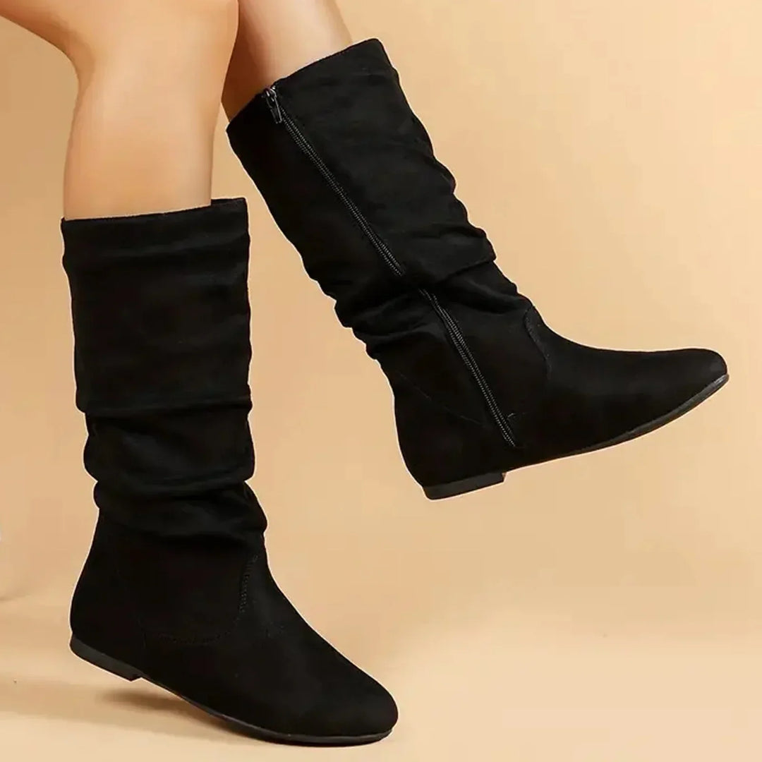 Wildleder Stiefeletten Bis Zur Wade mit Seitlichem Reißverschluss – Lioré