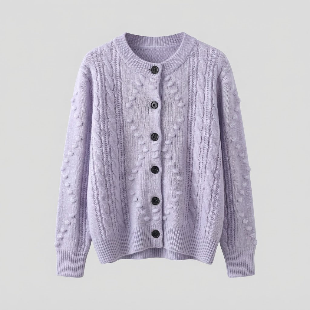 Damen Feinstrick-Cardigan mit Zopfmuster, Noppen-Ajour und Rundhalsausschnitt Echoarchiv