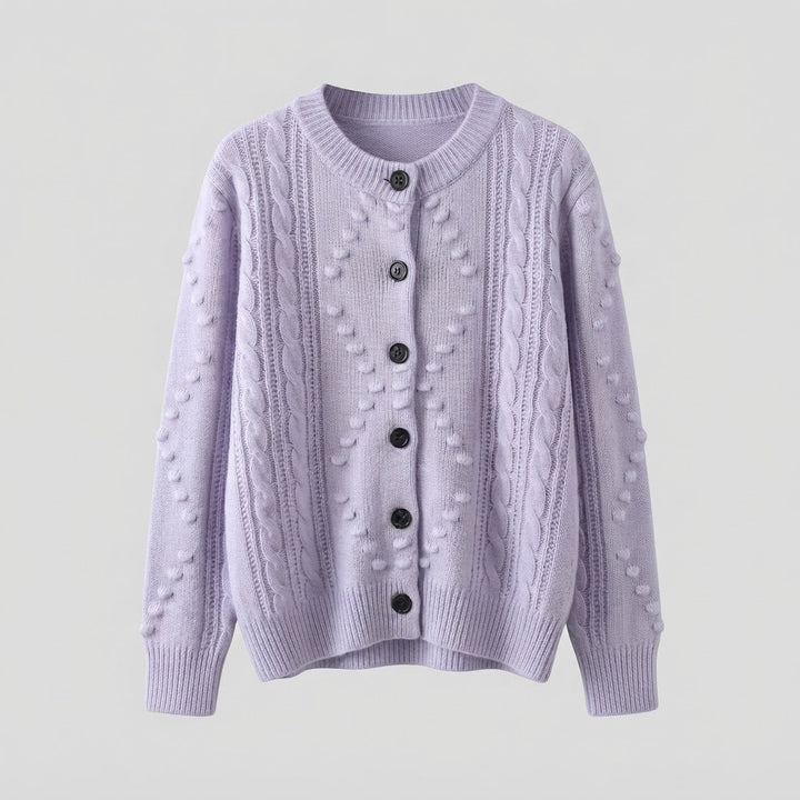 Damen Feinstrick-Cardigan mit Zopfmuster, Noppen-Ajour und Rundhalsausschnitt Echoarchiv