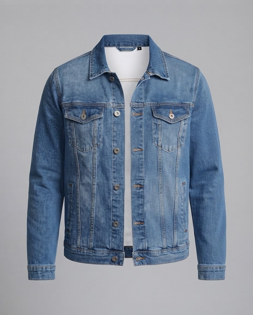 Herren Regular-Fit Jeansjacke mit Kontrastnähten, Pattentaschen und klassischem Kragen Echo Archiv