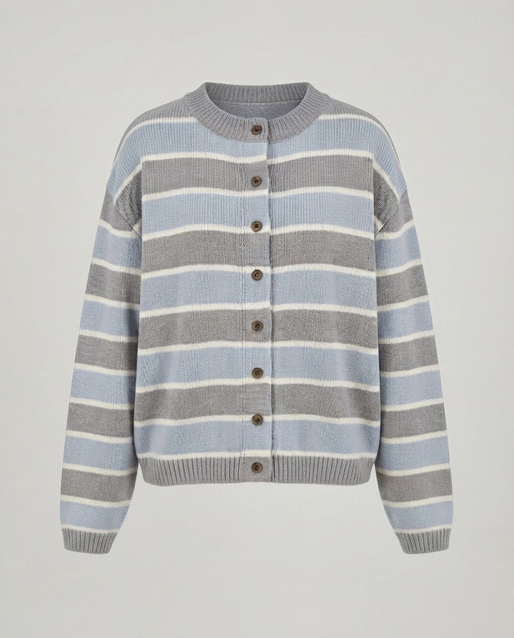 Damen Kurze Feinstrick-Cardigan mit Horizontalstreifen und Knopfleiste Echo Archiv