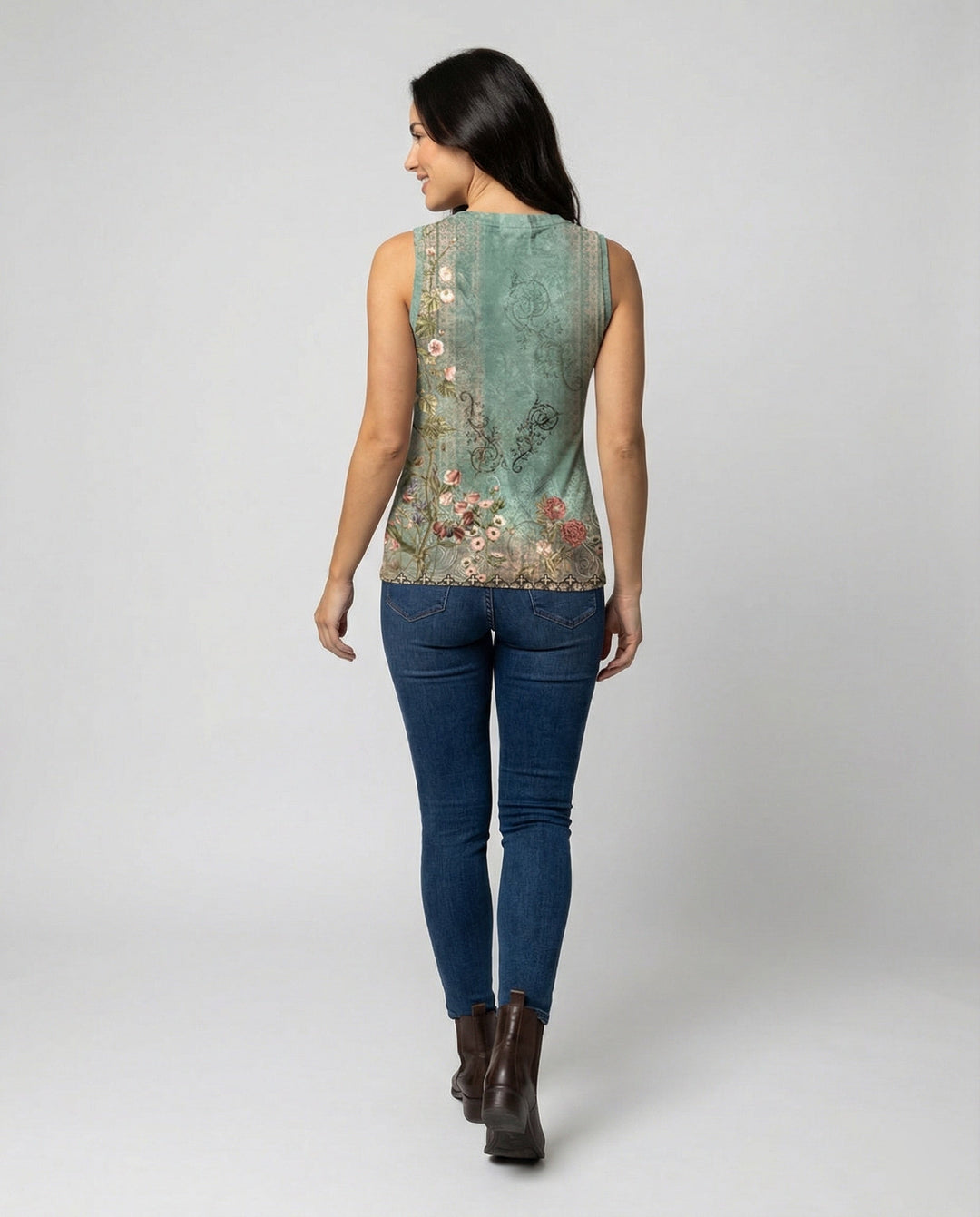 Echoarchiv - Ärmelloses Tank-Top mit Aquarell-Blumenmuster, Lockerer Schnitt