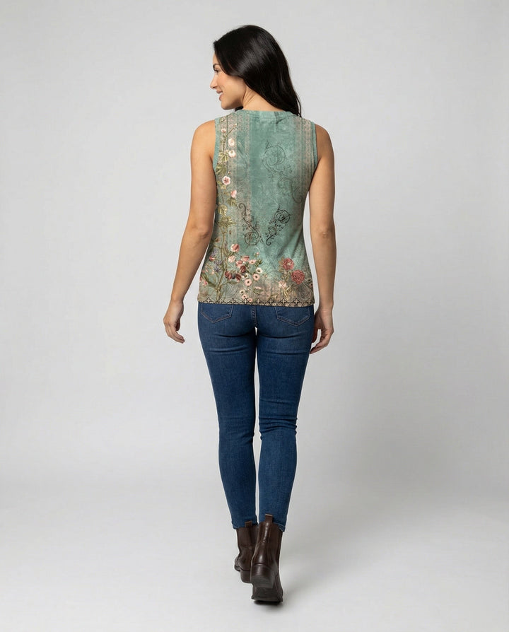 Echoarchiv - Ärmelloses Tank-Top mit Aquarell-Blumenmuster, Lockerer Schnitt