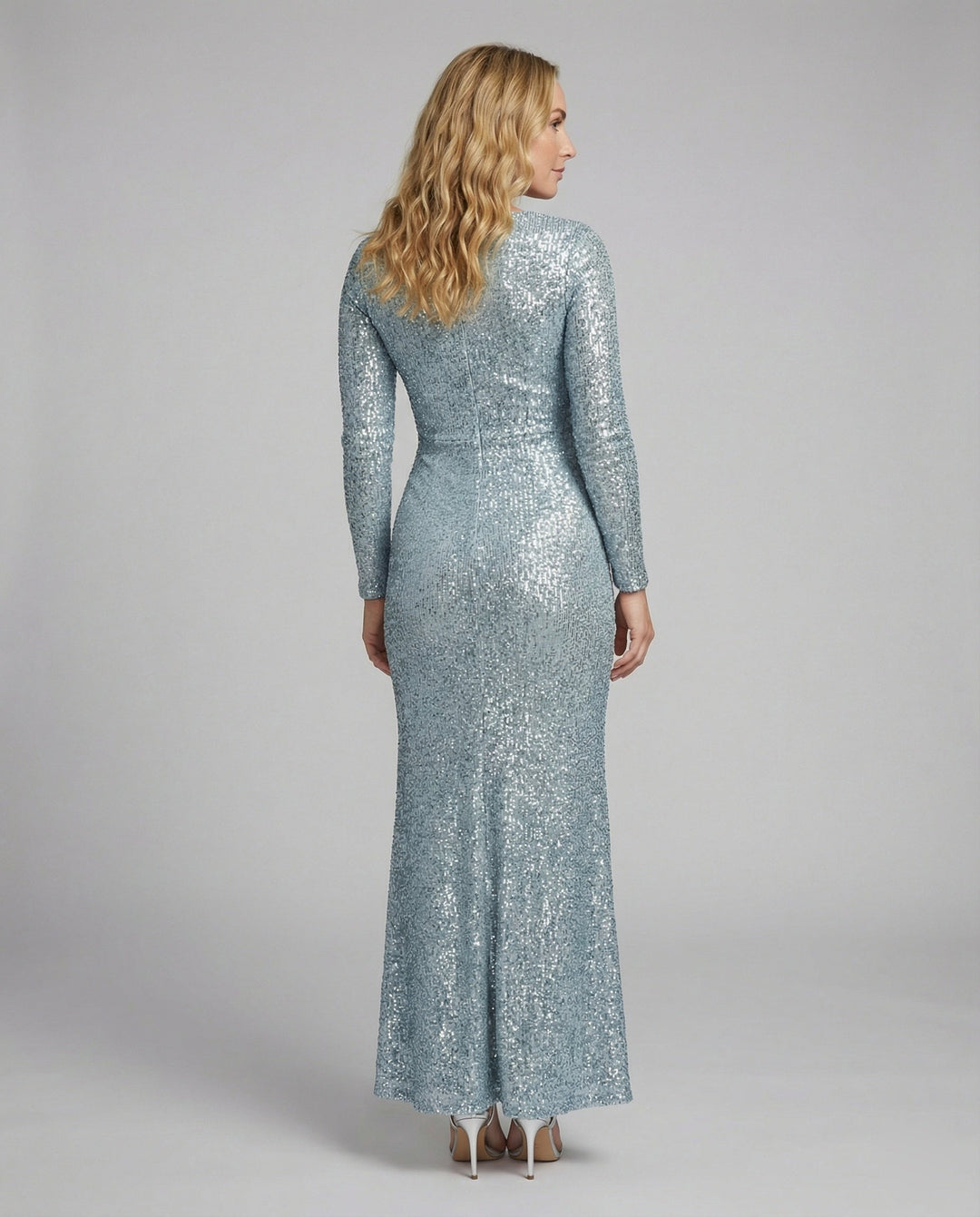 Give Em' Glam Paillettenkleid mit Langen Ärmeln und Gekreuztem Taillendetail Abend-Maxikleid – Valéora