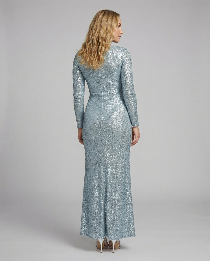 Give Em' Glam Paillettenkleid mit Langen Ärmeln und Gekreuztem Taillendetail Abend-Maxikleid – Valéora