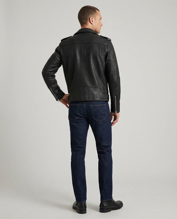 Herren Biker-Lederjacke mit Taschen