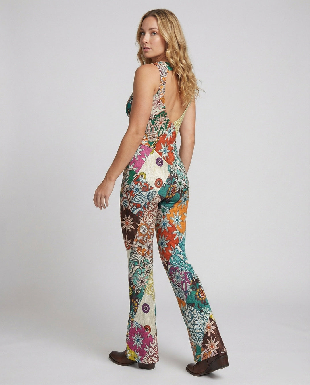 Echoarchiv | Floral Gespalten Denim Jumpsuit