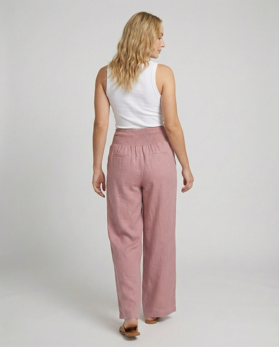 Damen Luftige Leinenhose mit elastischem Bund und Weitschnitt Echoarchiv