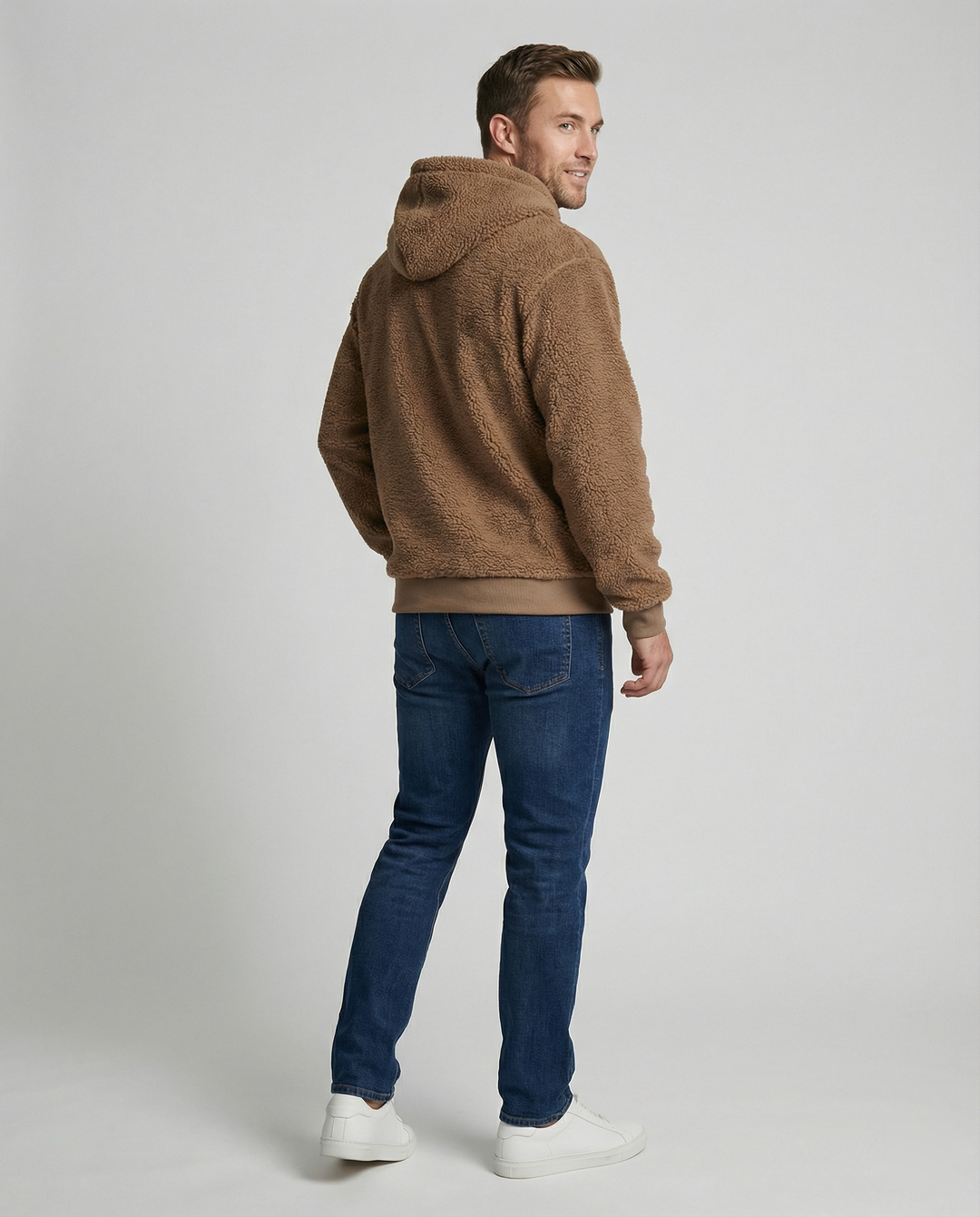 Herren Kuscheliger Teddy-Pullover mit Kapuze und elastischem Bund Echoarchiv