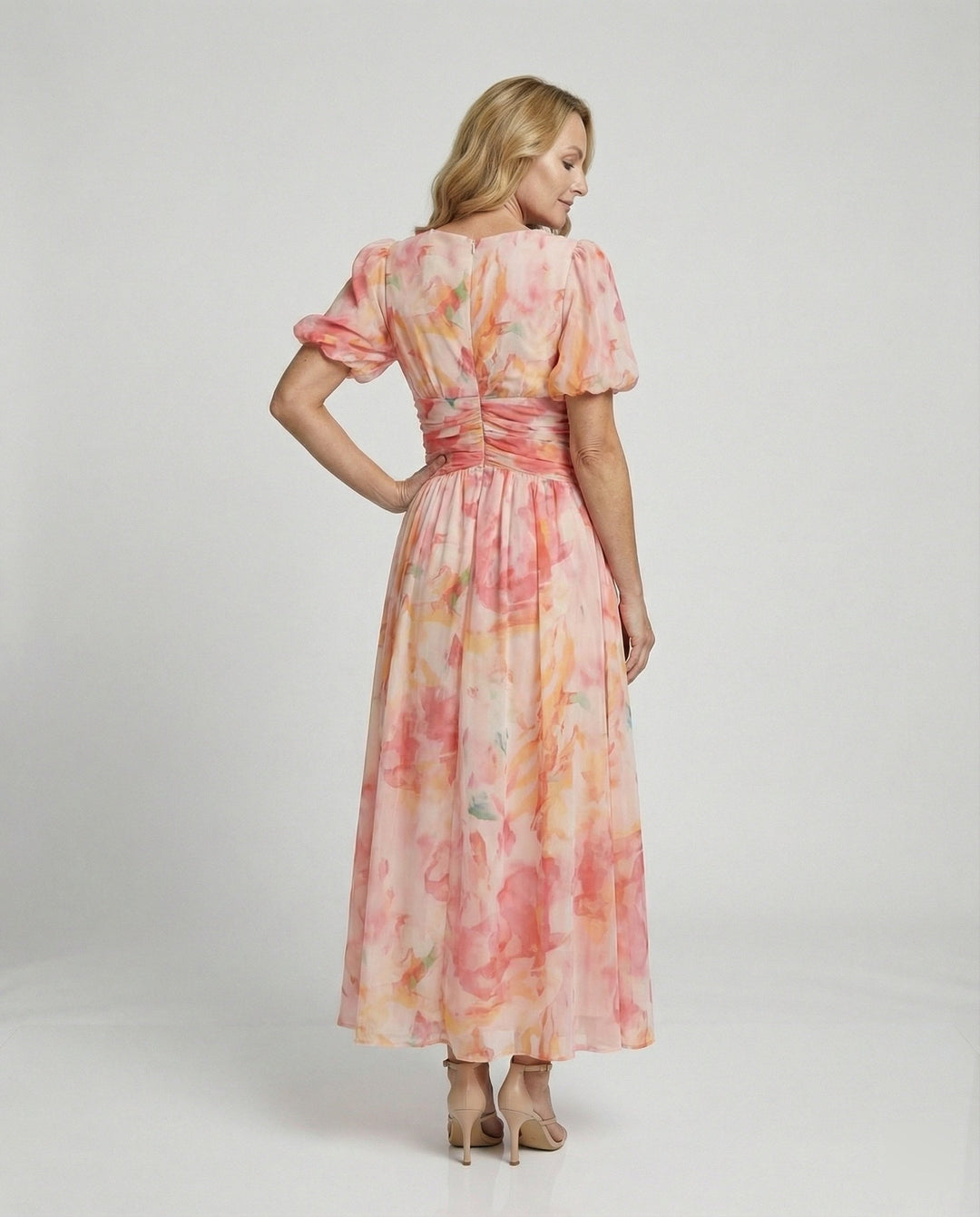 Damen Wickel-Maxikleid mit Puffärmeln – Valéora