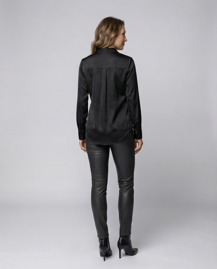 Damen elegante Satinbluse mit klassischem Kragen und zeitlosem Schnitt Echoarchiv
