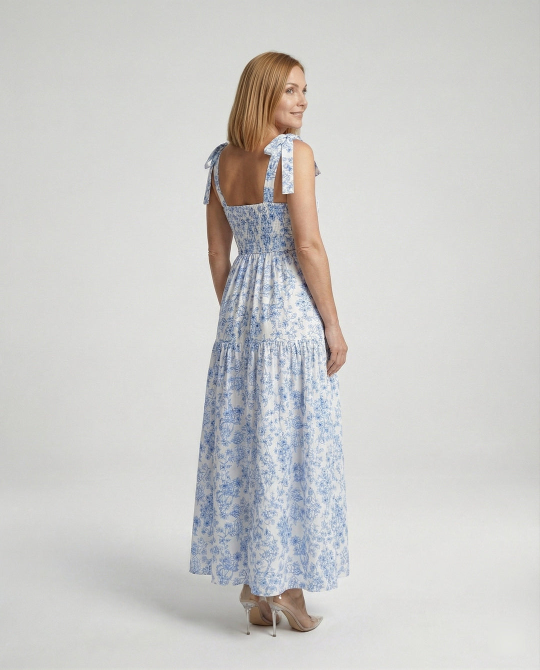 Damen Blumenkleid Maxikleid mit Volants