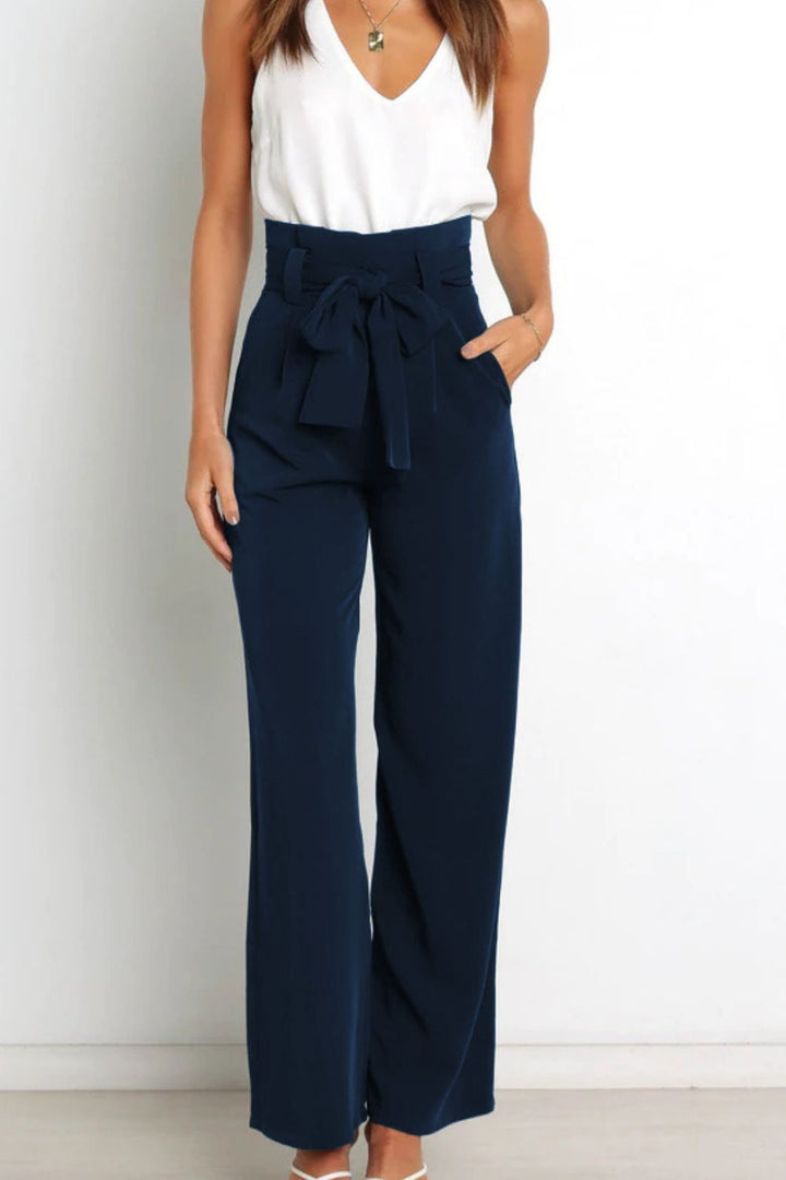 Hohe Taille Paperbag Hose mit Schleifendetail – Avélisse