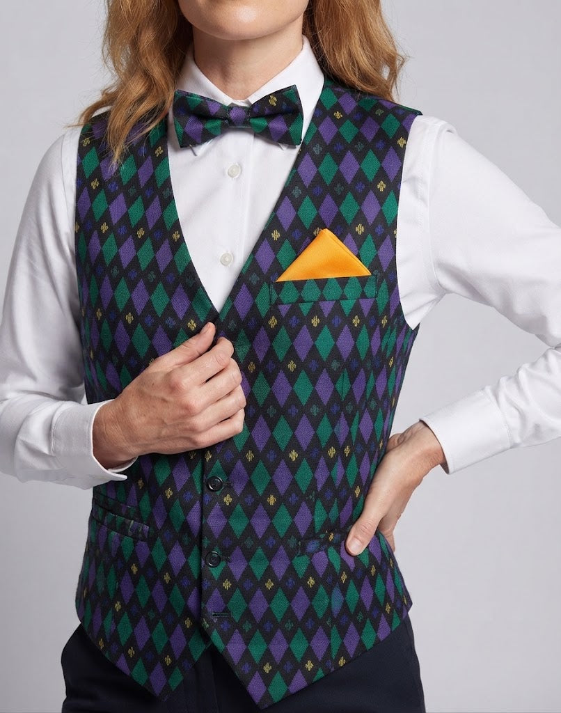 Damen festliche Weste mit buntem Karomuster und passenden Accessoires Echo Archiv