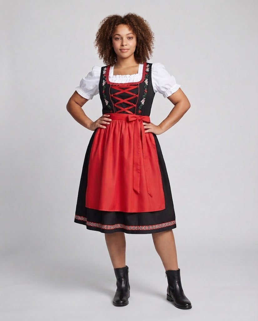 Damen Trachtenkleid mit floralen Applikationen und traditionellem Design – Élara