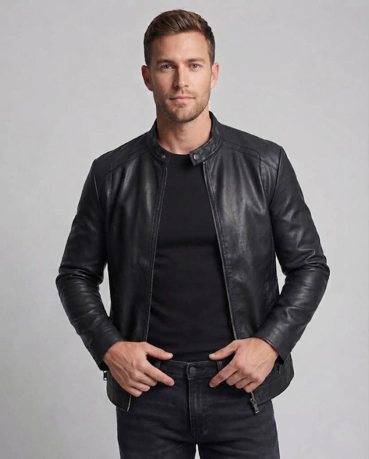 Herren Modische Kunstlederjacke mit Stehkragen Echo Archiv 1788321813