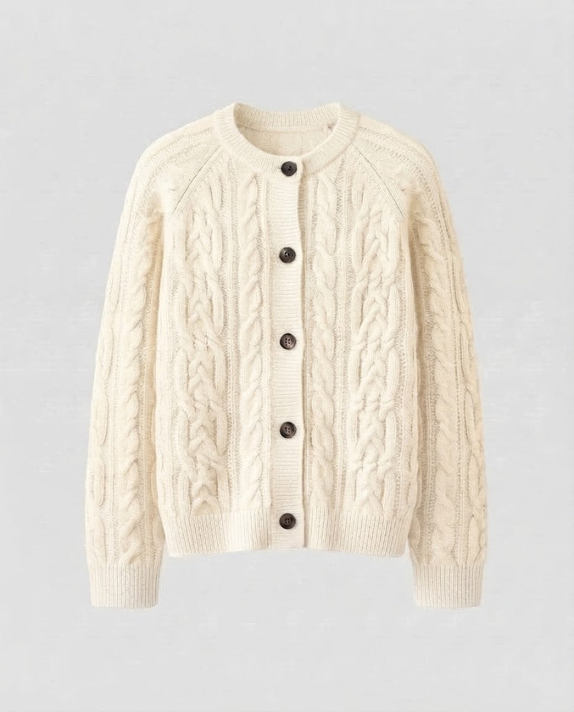 Damen Boxy-Zopfstrick-Cardigan mit Raglanärmeln und angoraähnlicher Haptik Echoarchiv