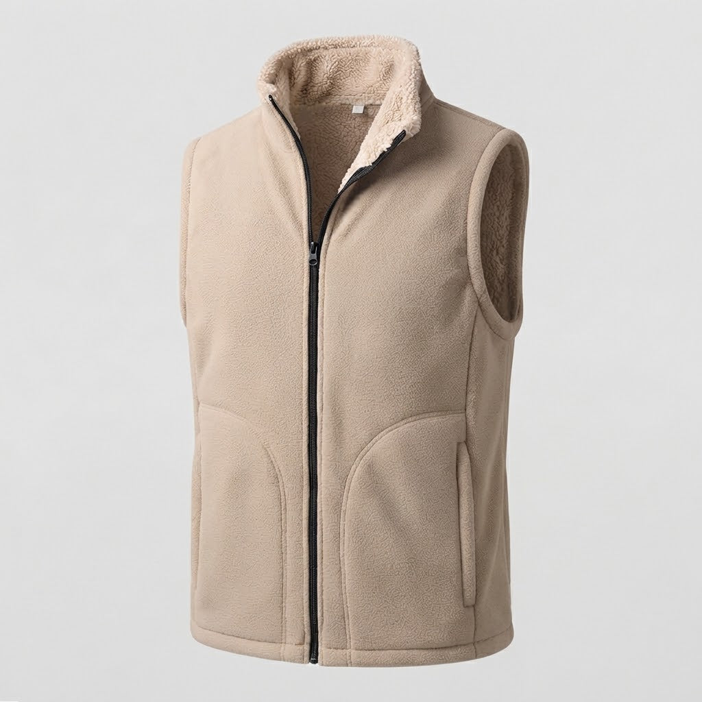 Herren Warme Thermo-Fleeceweste mit Sherpa-Innenfutter, Stehkragen und verdeckten Eingrifftaschen Echoarchiv