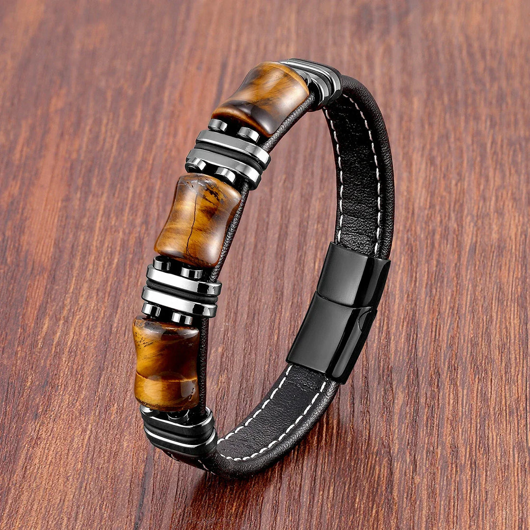 Echoarchiv | Tigerauge Naturstein Lederarmband