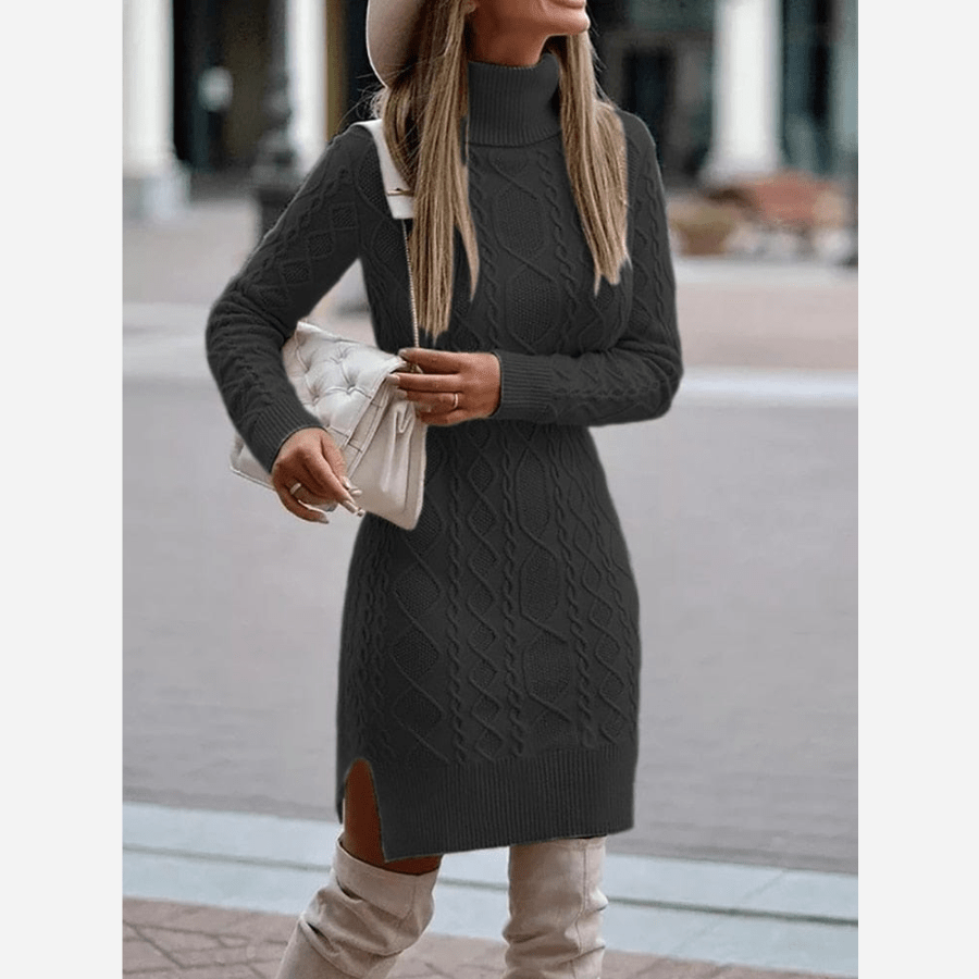 Herbst 2024: Stilvolles Boho-Rollkragen-Strickkleid für Damen – Mavelle