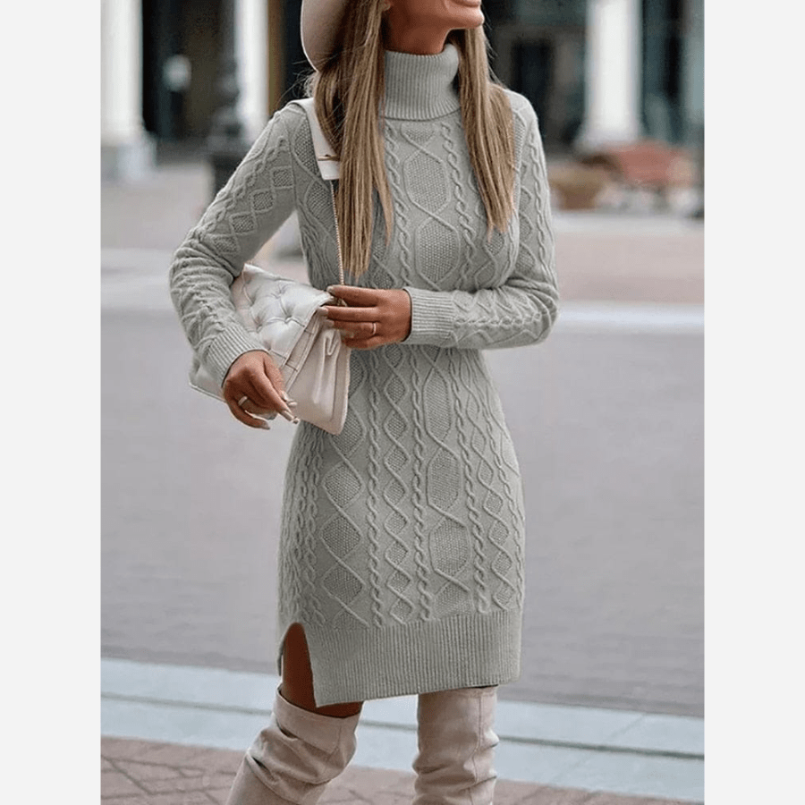 Herbst 2024: Stilvolles Boho-Rollkragen-Strickkleid für Damen – Mavelle