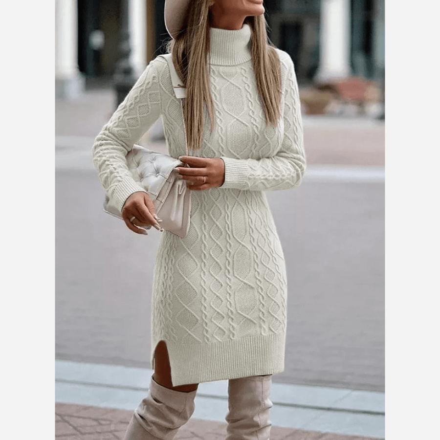 Herbst 2024: Stilvolles Boho-Rollkragen-Strickkleid für Damen – Mavelle