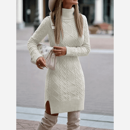 Herbst 2024: Stilvolles Boho-Rollkragen-Strickkleid für Damen